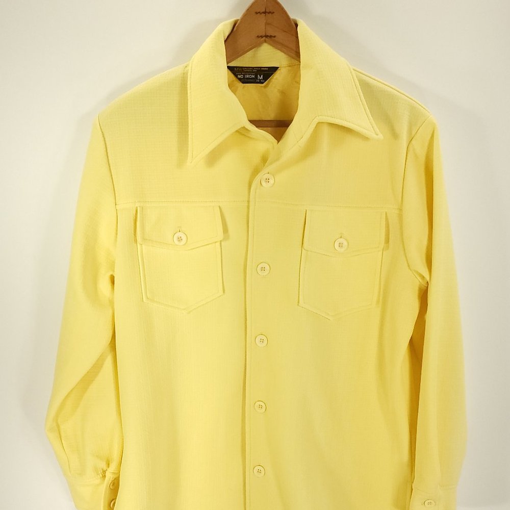 Vtg JCPenney Shirt Jacket Men's Medium Yellow Button Front Long Sleeve Retro